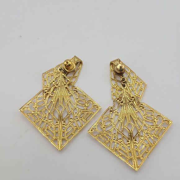 Filigris Earrings, Dangle, Pierced,  Gold Toned - Picture 3 of 5